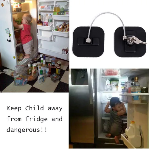 Vista 6 de Cerradura para nevera, paquete de 2 cerraduras para refrigerador con llaves, cerradura de congelador y cerradura de gabinete de seguridad