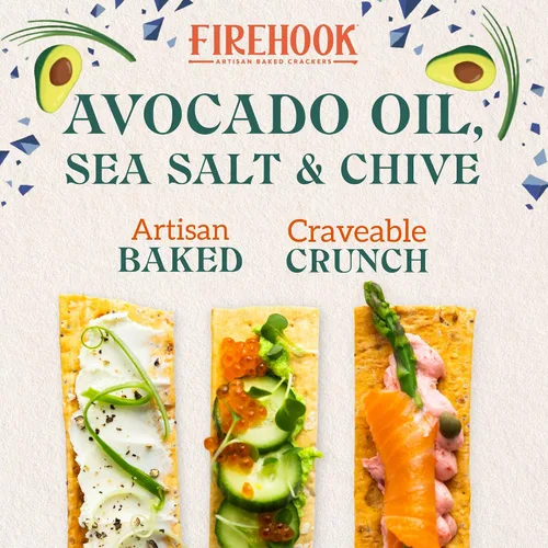 Vista 3 de Firehook Galletas de aceite de aguacate, sal marina y cebollino – horneadas artesanalmente, únicamente crujientes, hechas con ingredientes orgánicos