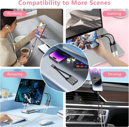 Vista 7 de Divisor de cable magnético 2 en 1 para iPhone a conector de audio Lightning dual para auriculares y cargador, adaptador de convertidor