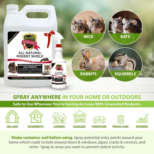 Vista 3 de Natural Armor Repelente de menta para ratones/ratas y roedores. Spray natural para uso en interiores y exteriores, escudo contra roedores - 128 fl