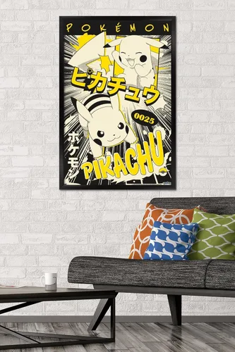 Vista 2 de Trends International Pokémon - Póster de pared de anime Pikachu, 22.37 x 34.00 pulgadas, versión enmarcada en negro