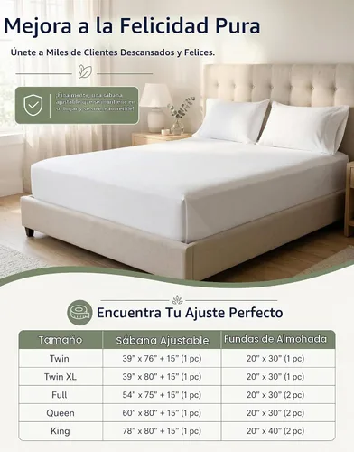 Vista 9 de LANE LINEN - Sábana bajera tamaño individual 100% algodón orgánico y 1 funda de almohada, tejido de percal suave, transpirable, apta para colchones