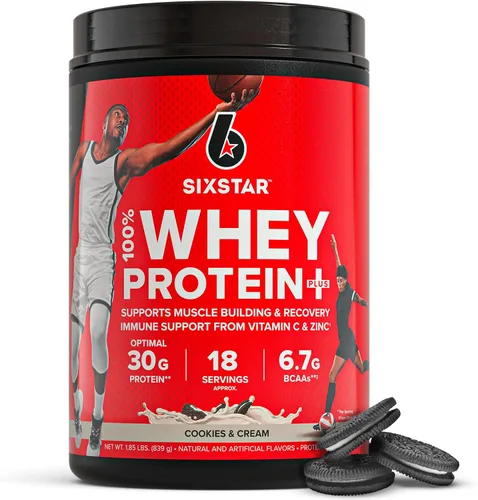 Vista 13 de Six Star Whey Protein Powder Plus - Fórmula de construcción muscular y recuperación con polvo aislado de suero de leche, BCAAs, 30g de proteína