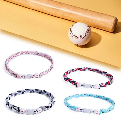 Vista 3 de Collar de béisbol de 18 pulgadas, regalos de goteo de béisbol, collares deportivos de tres trenzas, collares de titanio Tornado de cuerda deportiva