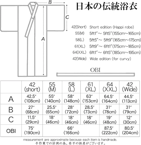 Vista 6 de Tokyoin yukata tradicional de algodón hecho en Japón, bata, (pijama kimono japonés) cómodo, unisex, diseño con obi