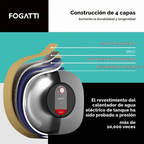 Vista 4 de FOGATTI Calentador de agua eléctrico con tanque pequeño, punto de uso