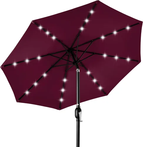 Vista 58 de Best Choice Products Sombrilla de Patio Solar de Poliéster con Luz LED de 10 pies con Ajuste de Inclinación y Tela Resistente a los Rayos UV - Gris