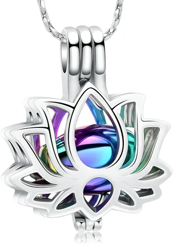Vista 8 de Imrsanl Joyería de cremación para cenizas – Collar con colgante de cenizas de flor de loto con mini urna de recuerdo, joyería conmemorativa