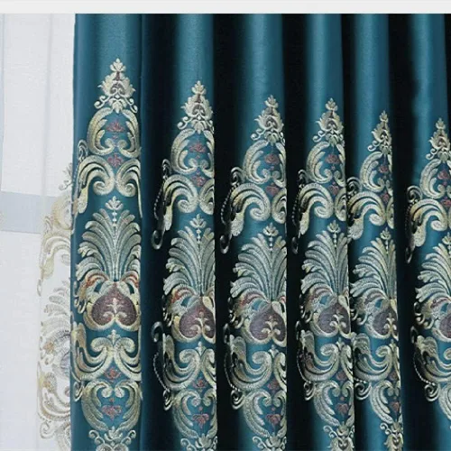Vista 6 de Amidoudou 1 par de cortinas bordadas jacquard europeas de lujo para sala de estar y dormitorio (azul, 51 x 84 pulgadas)