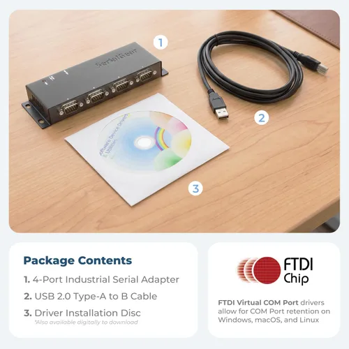 Vista 4 de Adaptador USB a serie DB-9 RS-232 de 4 puertos con chipset FTDI: funciona con sistemas Windows 10, 8, 7, XP y Mac