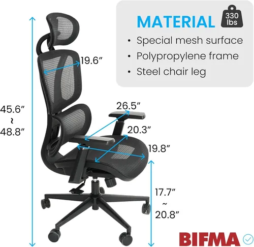 Vista 5 de FOH Silla de oficina ergonómica de malla con malla transpirable, silla de escritorio para computadora, silla de trabajo ergonómica con respaldo