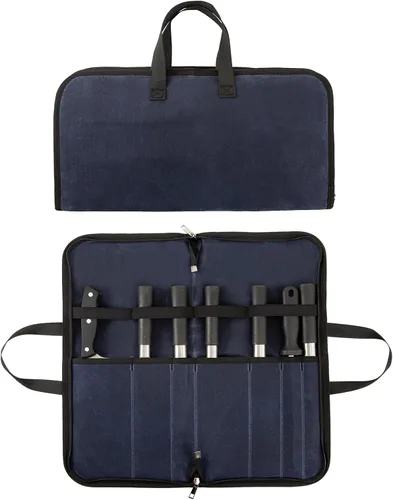 Vista 10 de Rollo de cuchillos, bolsa resistente para cuchillos, estuche de lona encerada con 4 ranuras para cuchillos y herramientas de cocina, bolsa