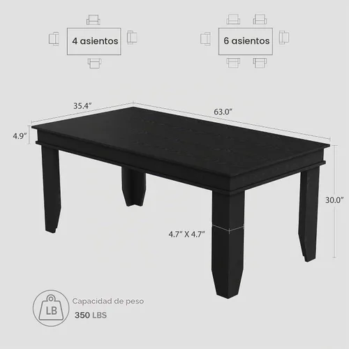 Vista 2 de GarveeHome Farmhouse - Mesa de comedor para 4-6 personas, mesas de cocina de 63 pulgadas de largo