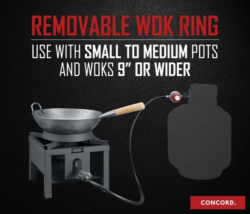 Vista 8 de Concord Profesional Quemador de Wok de Ciclones Único con Soporte. Hasta 100,000 BTU. Excelente para Cerveza Casera, Wok Salteado, Pavo, Etc. (33 cm)