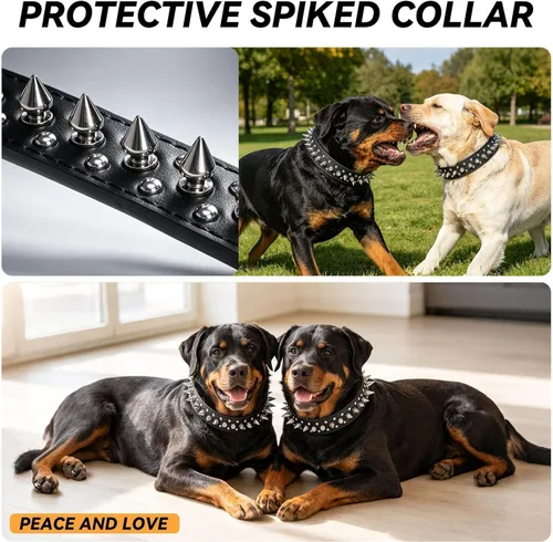 Vista 5 de BINGPET Collar de cuero para perro, cuello con tachuelas, cuello ajustable