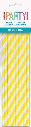 Vista 2 de Unique Pajitas de papel a rayas Amarillo neón 10 unidades (paquete de 2)