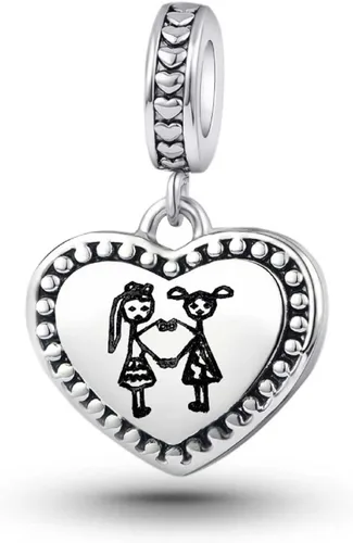 Vista 2 de Abalorios colgantes de corazón de hermana amor compatibles con pulsera Pandora, collar, joyería de cumpleaños para mujeres