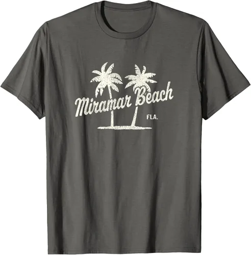 Vista 80 de Miramar Beach Florida Vintage 70s Palm Trees - Camiseta gráfica, Azul / Patchwork, S