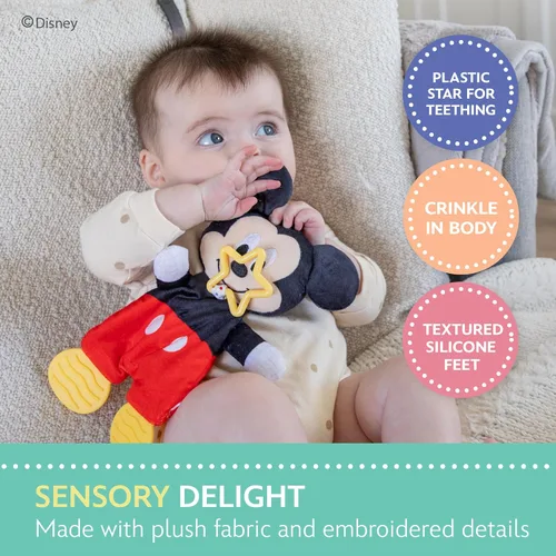 Vista 4 de Kids Preferred Disney Baby Mickey Mouse - Peluche y mordedor sensorial arrugado para bebés recién nacidos, niños y niñas de 10 pulgadas
