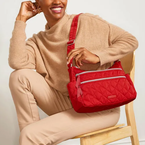 Vista 6 de Bolso tipo cartera de sarga con triple cremallera para mujer