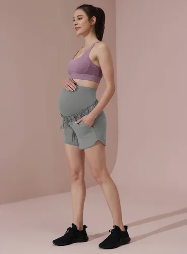 Vista 4 de Maacie Maternity High Waist Shorts Drawstring Workout Shorts with Pockets