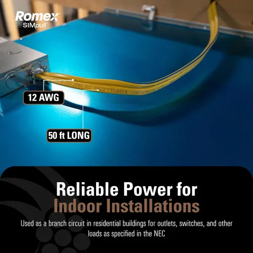 Vista 2 de Southwire Romex marca Simpull cable sólido para interiores 12/2 con toma a tierra NMB, 15.24 m, carrete - SW# 28828222
