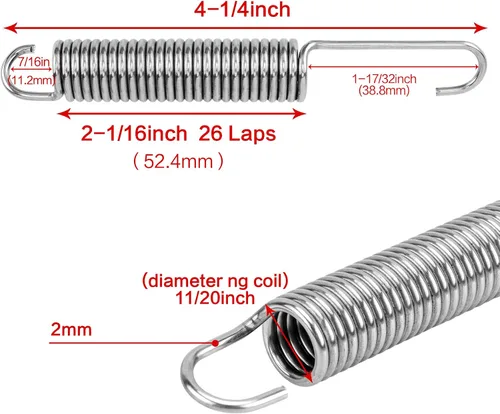 Vista 2 de GUPO 4-1/4 pulgadas (2 piezas) de repuesto de acero inoxidable para sofá reclinable para sofá, silla, resorte de tensión, estilo de gancho de cuello