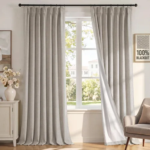 Vista 23 de H.VERSAILTEX Cortinas 100% de opacidad para dormitorio, cortinas plisadas para sala de estar, cortinas opacas con aislamiento térmico entrenadas