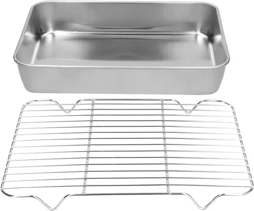 Vista 5 de Bandeja para asar, bandeja rectangular de acero inoxidable para hornear y estante para cocinar hornear (9.3 x 6.9 x 2.0 in)