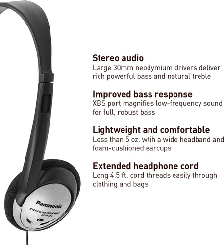 Vista 2 de Panasonic RP-HT21 - Auriculares ligeros con XBS, frecuencia de 16 Hz-22 kHz, impedancia de 16 ohmios, conectividad con cable