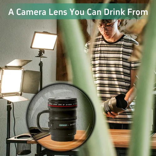Vista 4 de Cabtnca Taza de café con lente de cámara de 16 onzas, regalos de fotografía geniales para fotógrafos de Navidad, divertida taza de café de cerámica