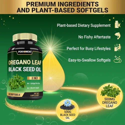 Vista 3 de 550 mg Aceite de Orégano con Aceite de Semilla Negra - 60 Cápsulas Blandas