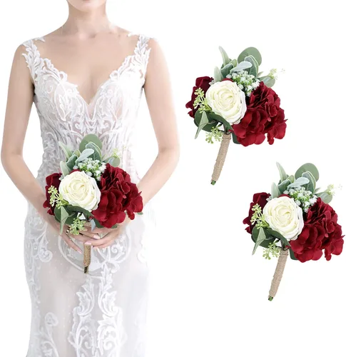 Vista 34 de Ramo de dama de honor artificial para boda, ramo de flores de seda prefabricadas de 7 pulgadas, ramo de flores pequeñas para dama de honor
