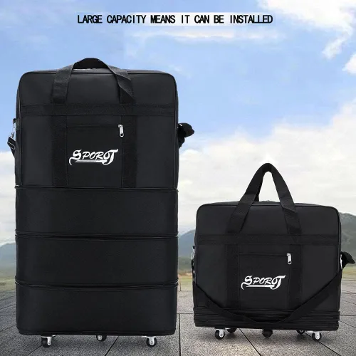 Vista 5 de Bolsa de viaje Oxford expandible extra grande con ruedas, impermeable, ligera, plegable, maleta, Negro -, Equipaje extensible central rígido