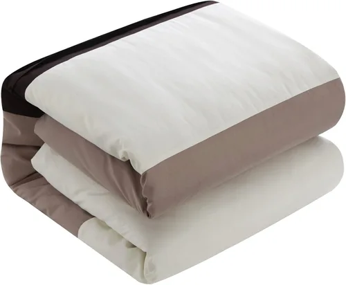 Vista 6 de Chic Home Ayelet - Juego de edredón beige para cama en una bolsa, tamaño Queen (10 piezas), ropa de cama de microfibra de alta calidad a rayas