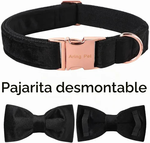 Vista 5 de ARING PET Collar de perro con corbatín, collares de terciopelo para perros con corbatín extraíble, collar de lazo ajustable para perros hembras