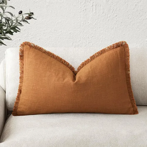 Vista 62 de Foindtower Fundas de almohada decorativas de lino con flecos, acogedora funda de cojín bohemia estilo farmhouse con borlas, funda de almohada