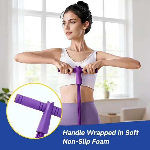 Vista 3 de Correa de resistencia con pedal multifuncional, banda elástica de 8 tubos con asa, equipo de ejercicio de yoga para dar forma al cuerpo, cuerda