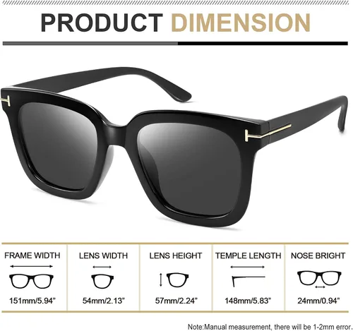 Vista 5 de Wzerry Gafas de sol polarizadas para mujer, gafas de sol clásicas retro con marco cuadrado, protección UV400