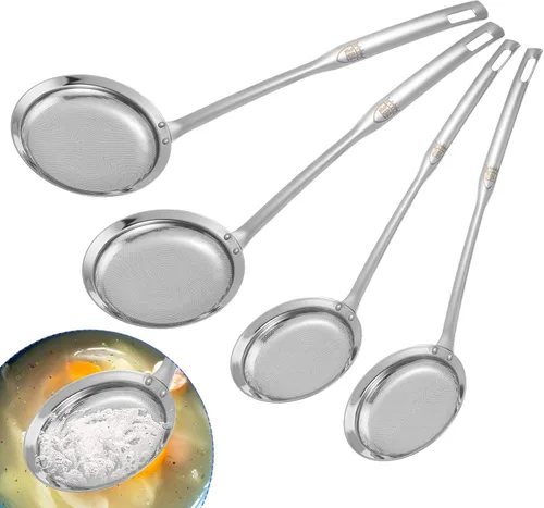Vista 5 de Colador de malla fina de acero inoxidable, juego de 4 tamices de malla fina para cocina de cocina, colador de alimentos de mango largo