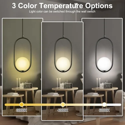 Vista 5 de lobolighting Iluminación colgante moderna, paquete de 2 lámparas colgantes negras de altura ajustable, lámpara de mediados de siglo, globo de vidrio