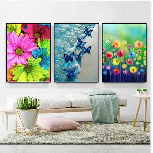 Vista 3 de Kits de Pintura de Diamantes 5D para Adultos Flores, Arte de Diamante DIY Colorido Daisy Taladro Redondo Completo, Pintura de Gerbera Daisy