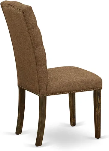 Vista 13 de East West Furniture I2EL5-718 - Juego de mesa de comedor de 5 piezas, incluye una mesa de comedor redonda con pedestal y 4 sillas tapizadas de tela