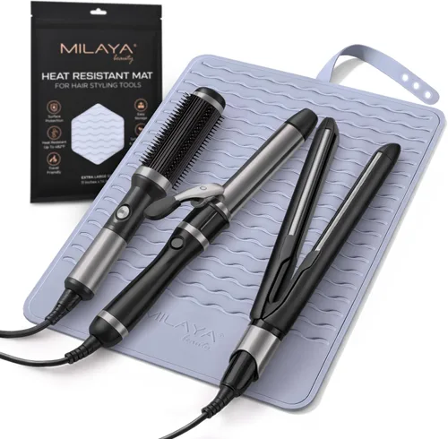 Vista 13 de Milaya Beauty Accesorios de Tocador Alfombrilla Resistente al Calor – Soporte de Silicona para Plancha de Pelo y Rizador, Alfombrilla de Tocador