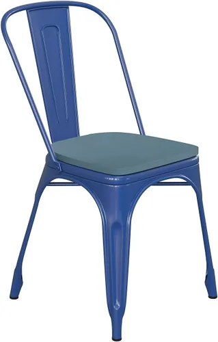 Vista 12 de Flash Furniture Perry - Silla apilable comercial para interiores y exteriores con asiento de poliestireno, marco de metal dorado envejecido, asiento