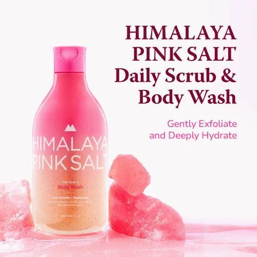 Vista 2 de HIMALAYA PINKSALT Exfoliante diario y lavado corporal - Exfoliante corporal, sal del Mar Muerto y sal rosa del Himalaya, gel de ducha natural