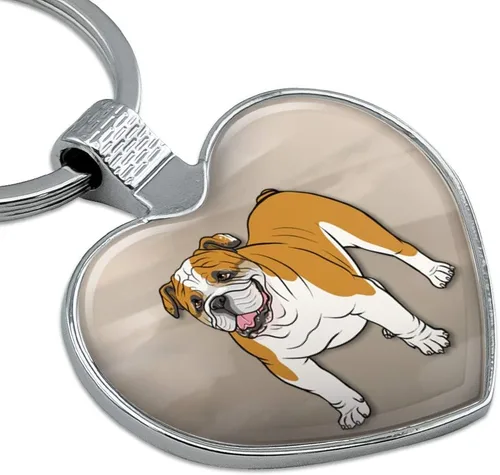 Vista 2 de GRAPHICS & MORE English Bulldog Pet Dog Keychain Heart Love Metal Key Chain Ring