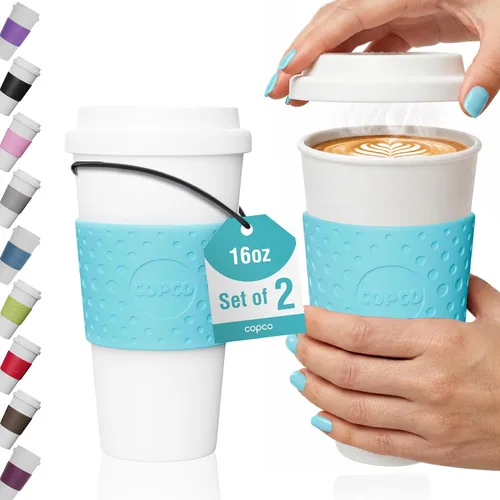 Vista 13 de Copco Acadia - Tazas de viaje con tapas, 16 onzas, color azul, juego de 2