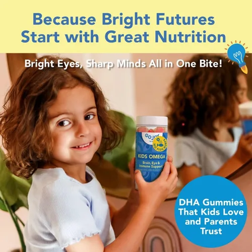 Vista 2 de GOJOY Kids Gomitas de Omega 3 DHA – Sin eructos de pescado, sin azúcar – Apoyo al cerebro, ojos y sistema inmunológico – Omega-3 de origen vegetal