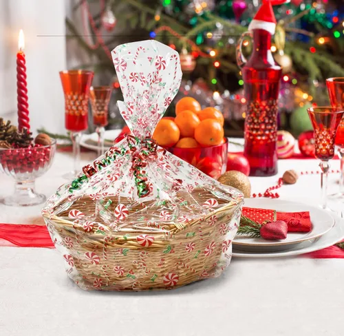 Vista 5 de Gift Boutique Bolsas de plástico de celofán de Navidad con lazos giratorios, paquete de 24 bolsas de celofán para galletas de Navidad, bolsas